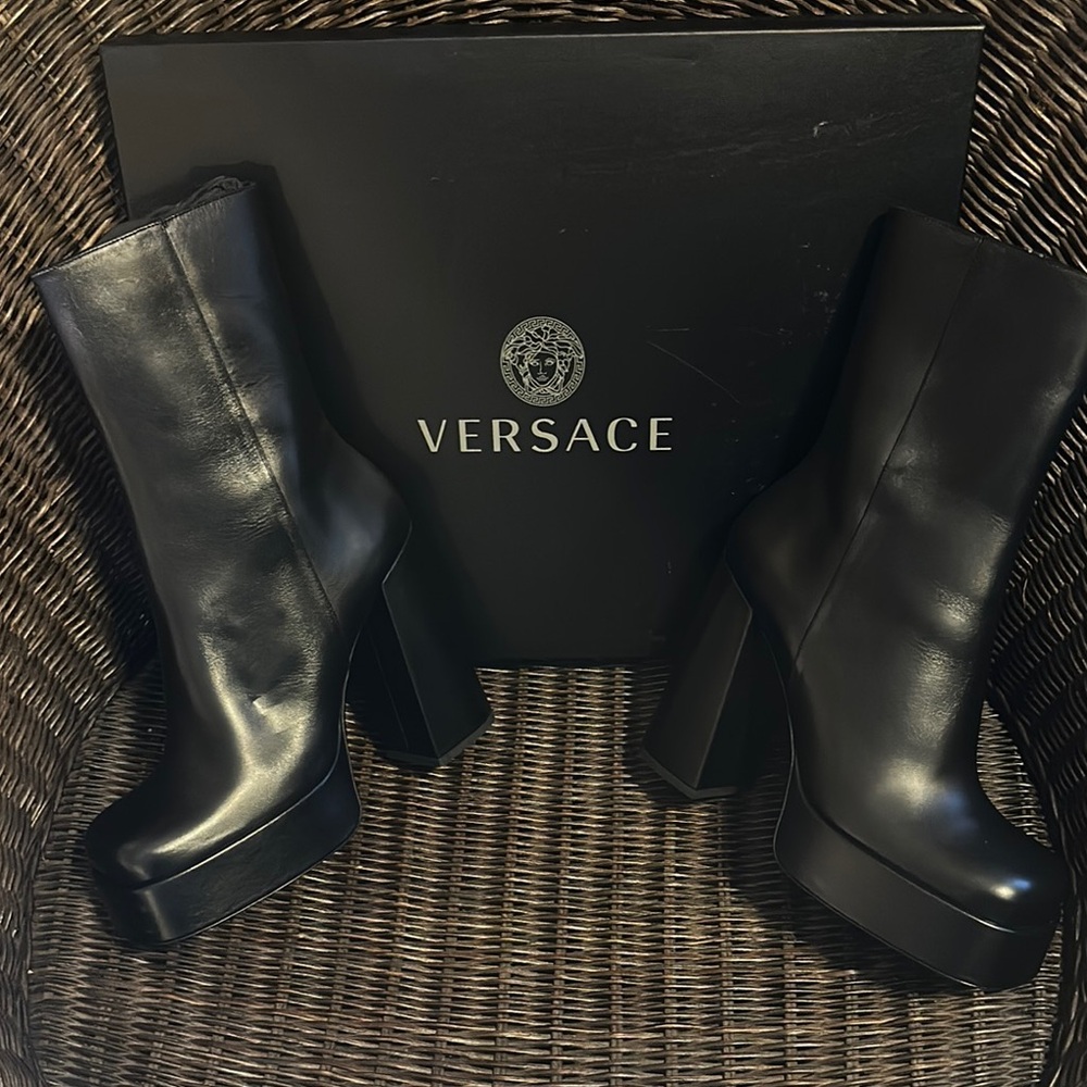 Versace Black Platform Heeled Boots